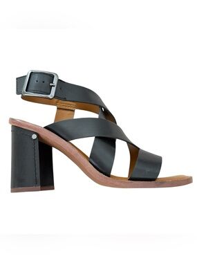 Like New Franco Sarto Black Leather Strap Sandal 3” Block Heel Size 9M